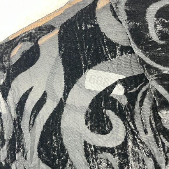 CHICOS Top 2 L Velvet Jacquard Burnout Evening Blouse Crinkle Button Up Black - Picture 9 of 13